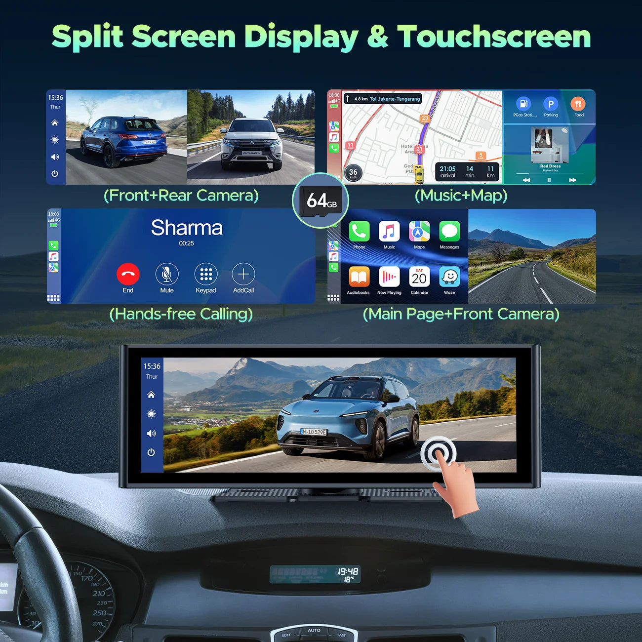 9.26" Touchscreen Wireless Carplay Screen for Car, Portable GPS Navigation for Car, Car Stereo with Airplay, AUX/FM, Googel, Siri