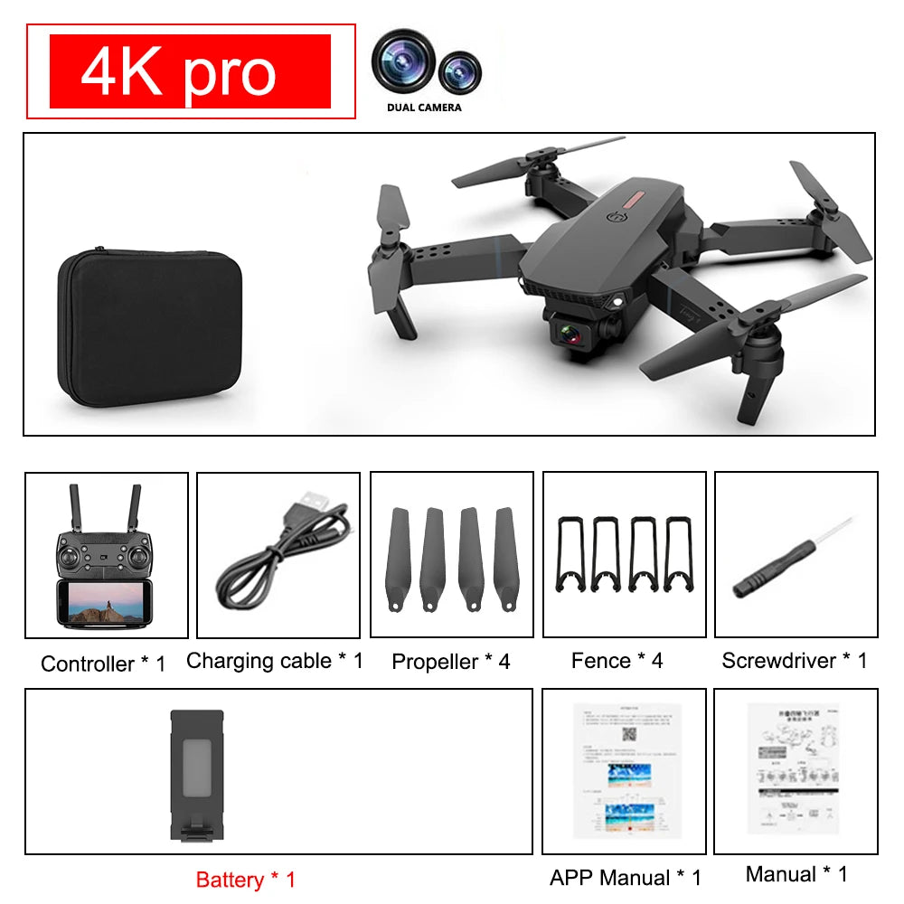 New Quadcopter E88 Pro WIFI FPV Drone with Wide Angle HD 4K Camera Height Hold RC Foldable Quadcopter Drone