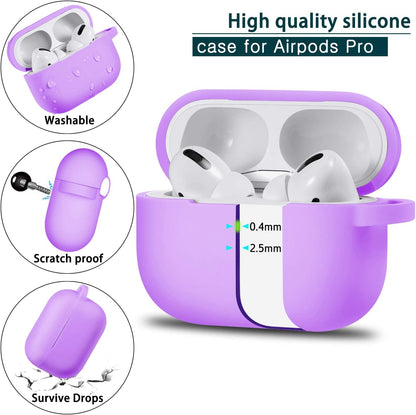 Airpods Pro Case Cover with Keychain, Full Protective Silicone Skin Accessories for Women Girl with Apple 2019 Latest Airpods Pro Case, Front LED Visible-Lavender